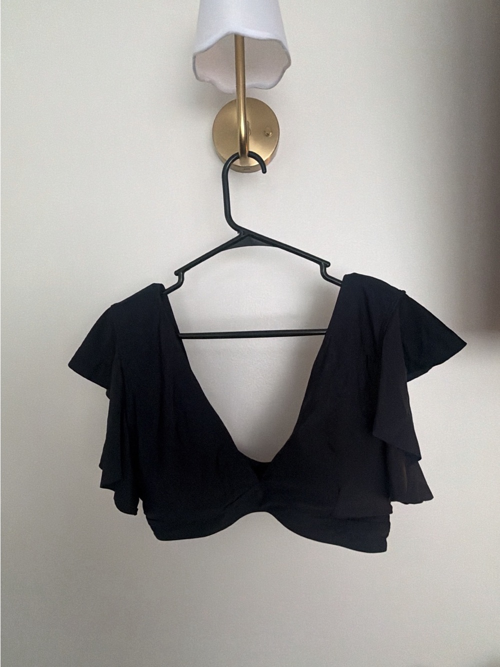 Black Flutter Sleeve V-Neck Women's Bathing Suit Top